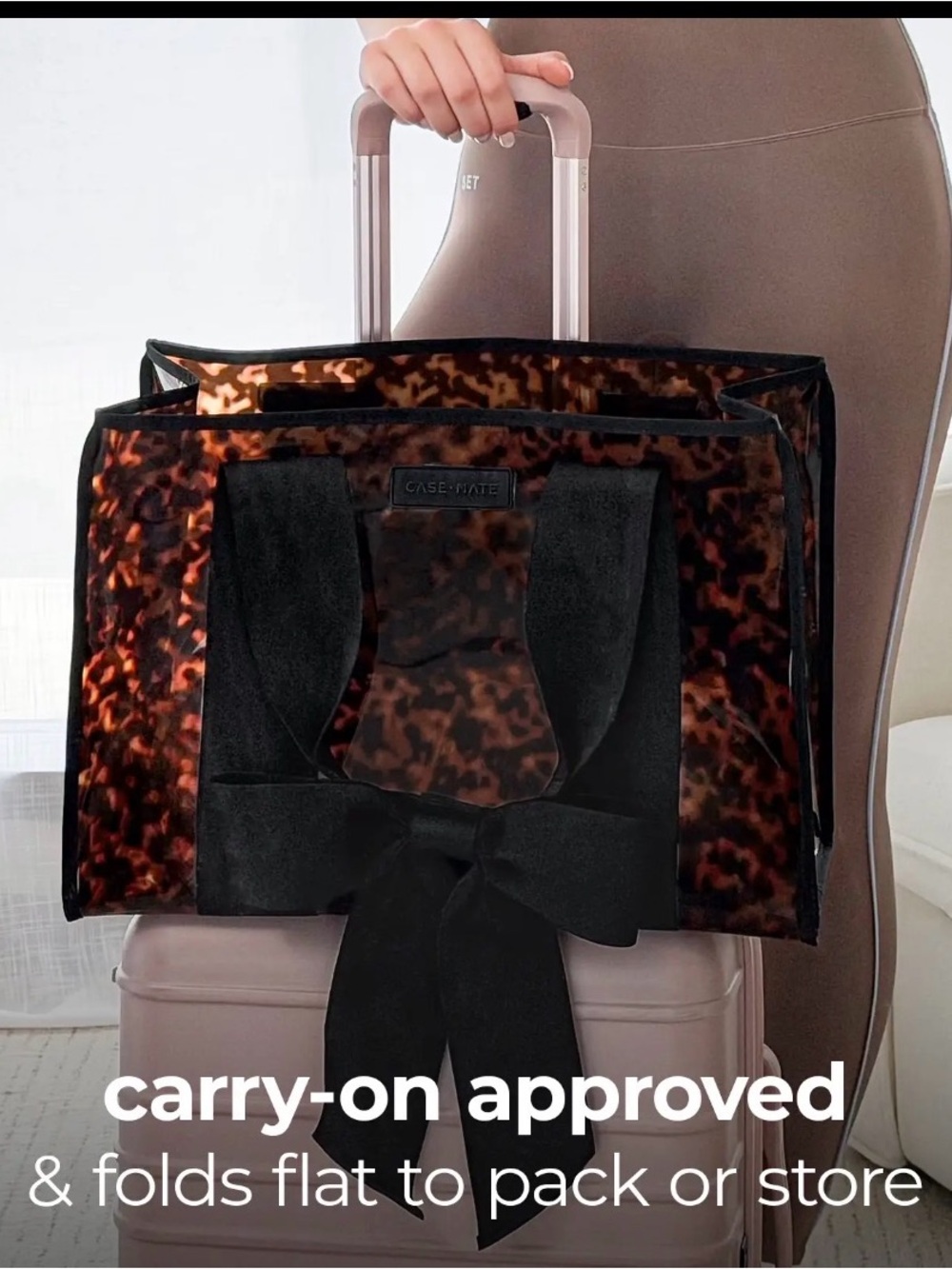 Case-Mate Tortoiseshell Jelly Tote with Black Bow Handles & CM insert - Picture 3 of 8